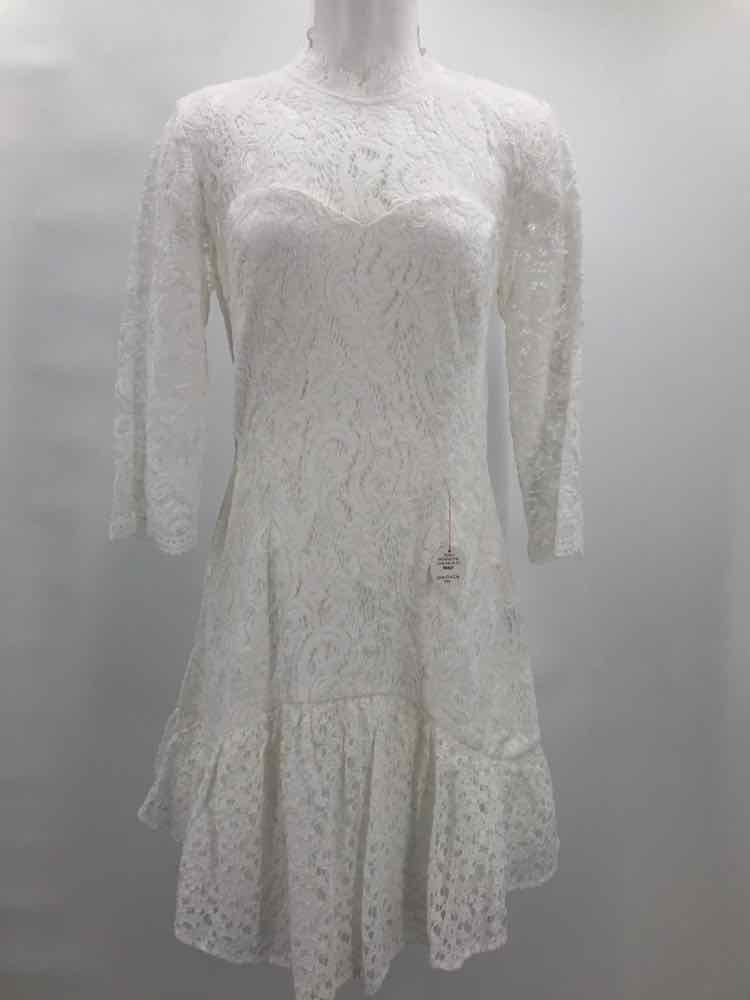 Chi Chi London White Size 8 Lace Overlay Knee Length Long Sleeve Dress