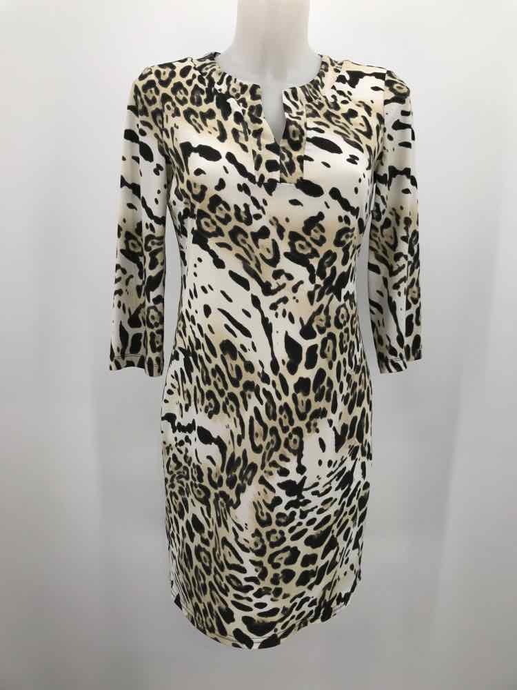 Chico's Tan Size Small Animal Print Long Sleeve Knee Length Tunic Dress