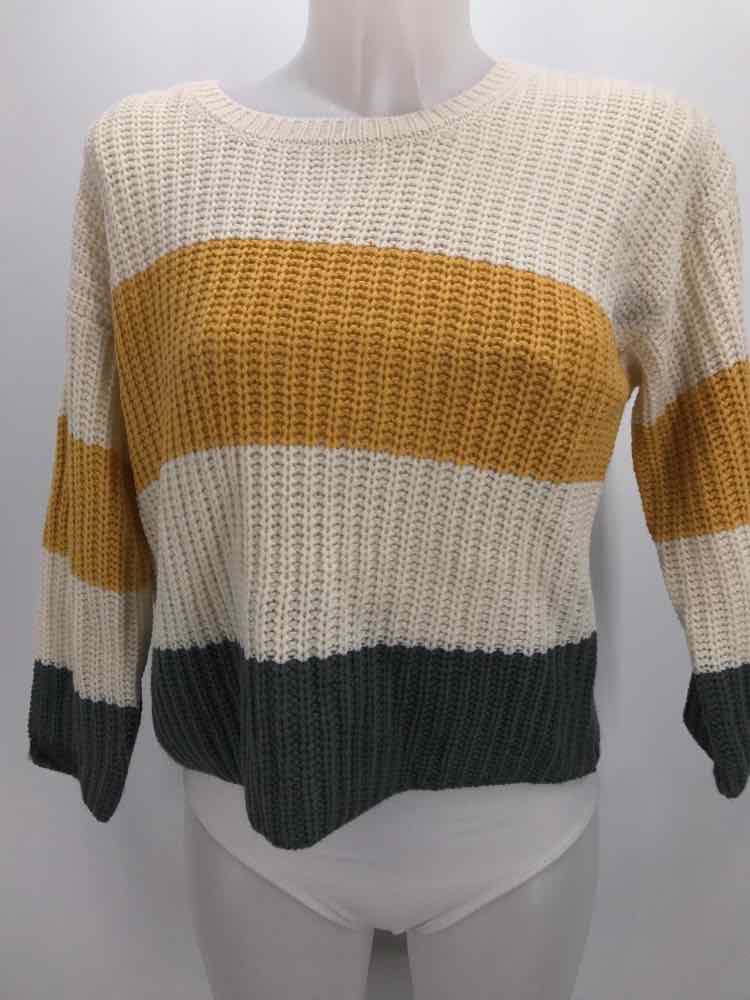 Chloe + Cyrus Yellow Size Large Stripe Acrylic Sweater