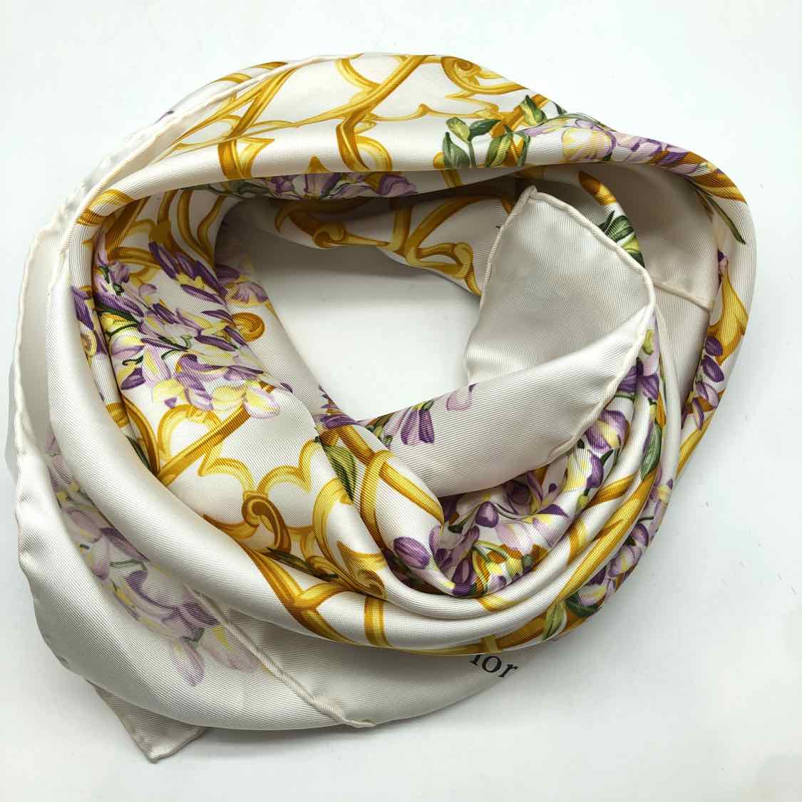 Christian Dior Ivory Silk Floral Scarves