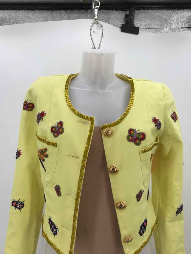 Christian Linares Yellow Size 6 Embossed Cropped Jean Jacket