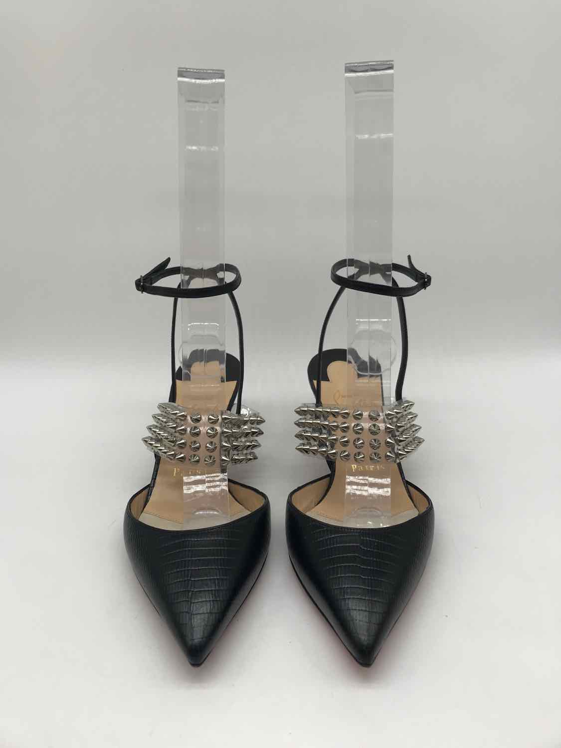 Christian Louboutin Black Size 6.5 Studded Leather Strappy Ankle Strap Heel