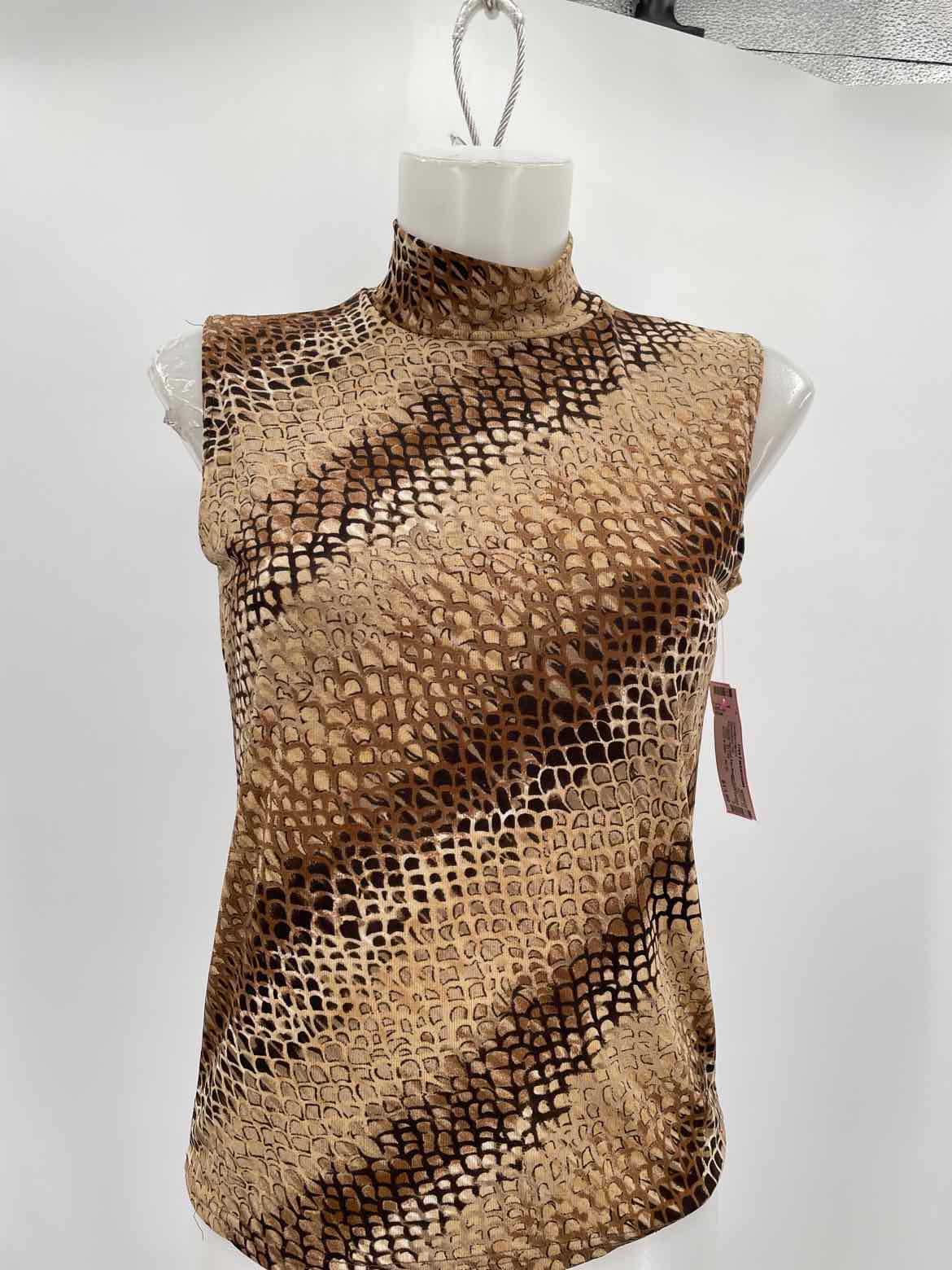 Christine Gerard Tan Snake Grain Turtleneck Sleeveless Top