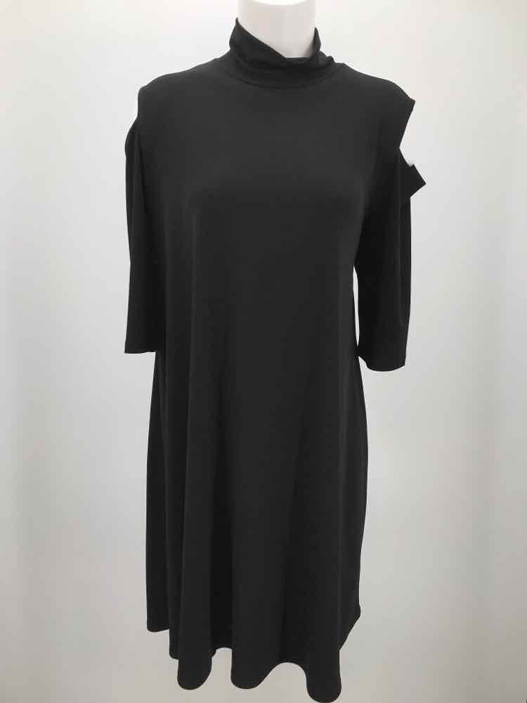 Clara Sun Woo Black Size Medium Turtleneck Short Open Shoulder Dress