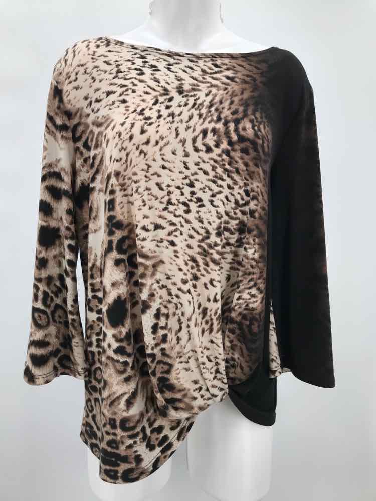 Clara Sun Woo Brown Size Small Leopard Long Sleeve Blouse