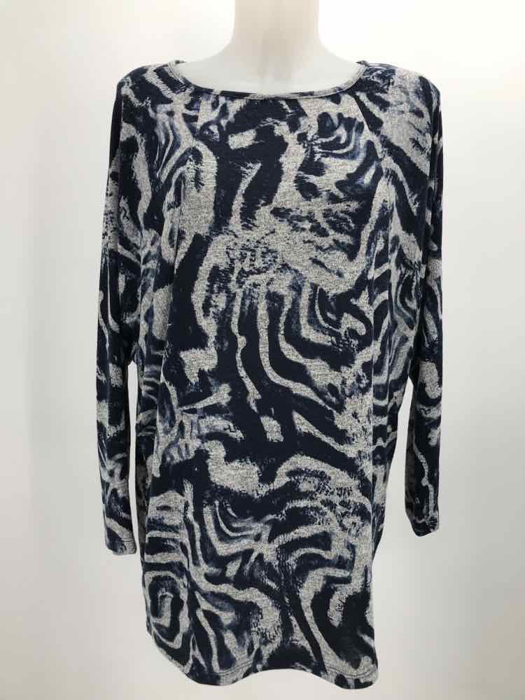 Clara Sun Woo Navy Size Large Printed Long Sleeve Blouse