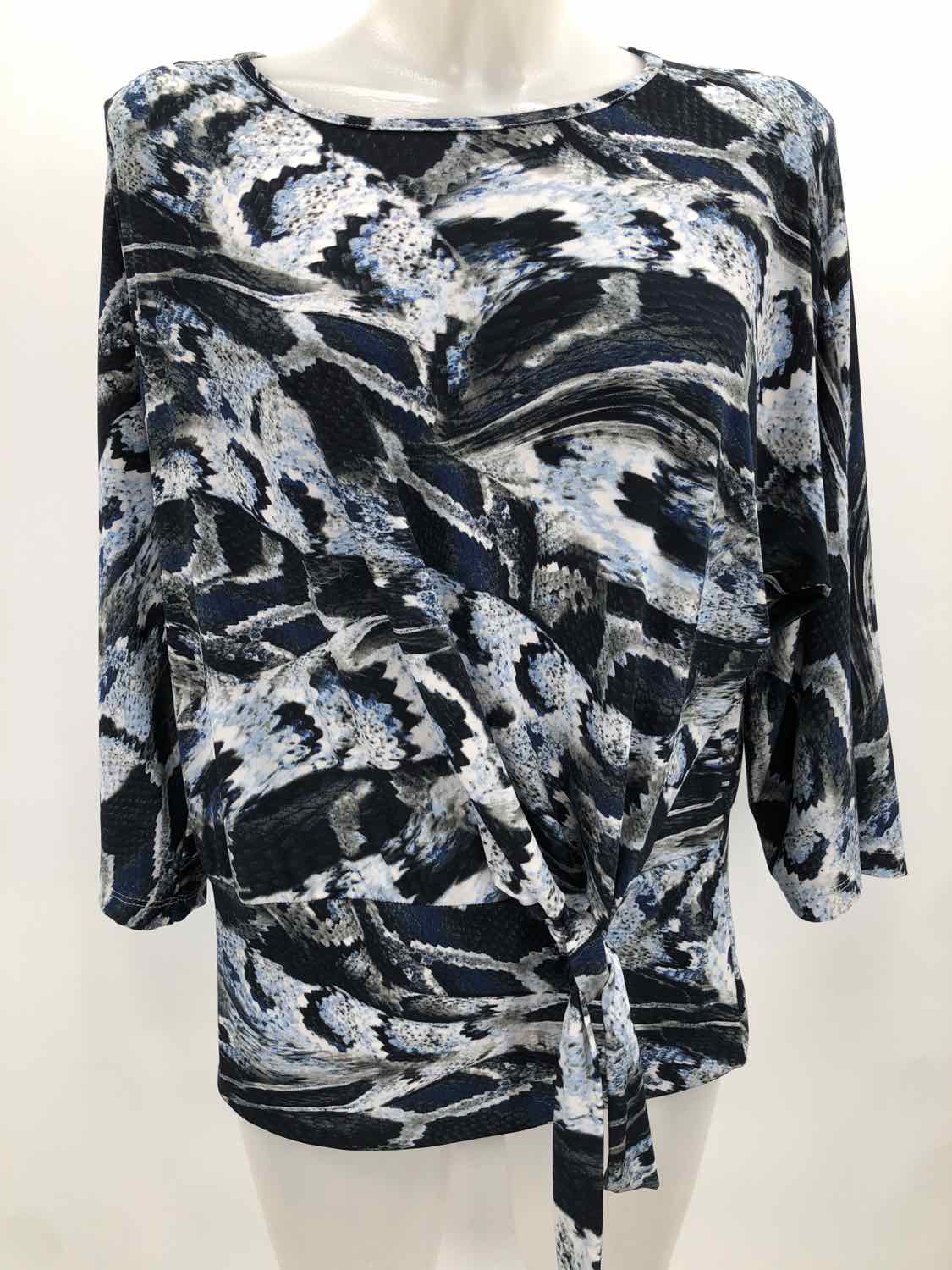 Clara Sun Woo Navy Size Medium Printed Knotted Long Sleeve Blouse