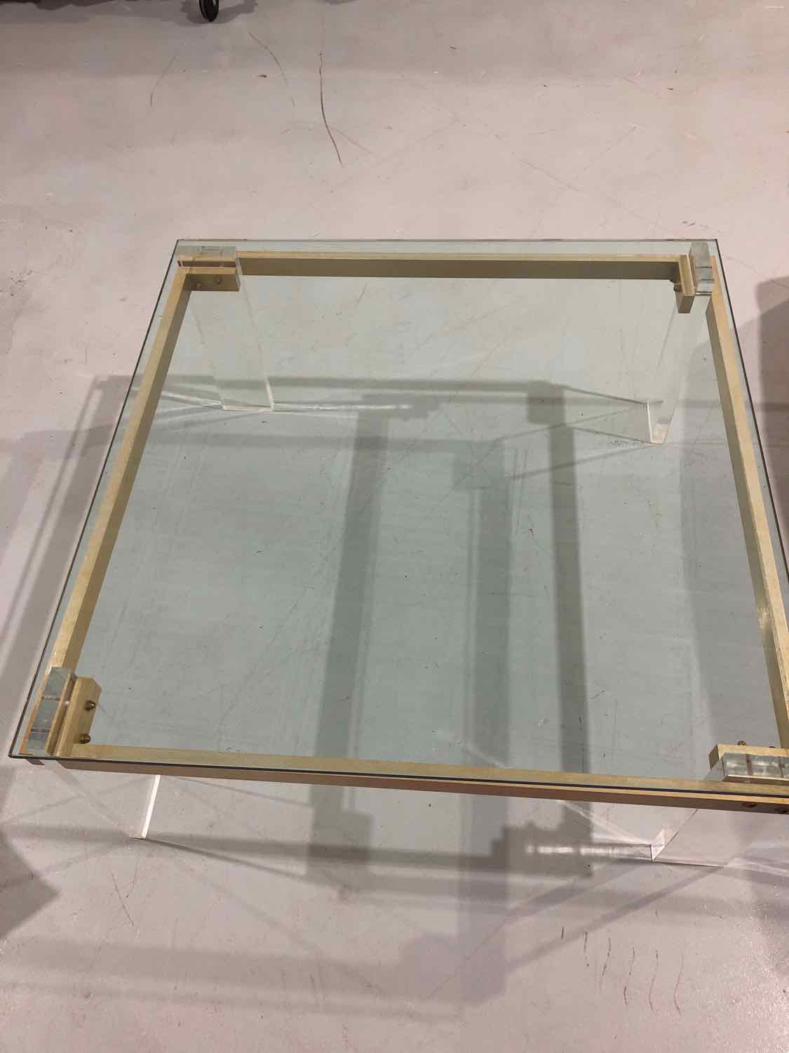 Clear Lucite, Glass and Metal Living Room Coffee Table