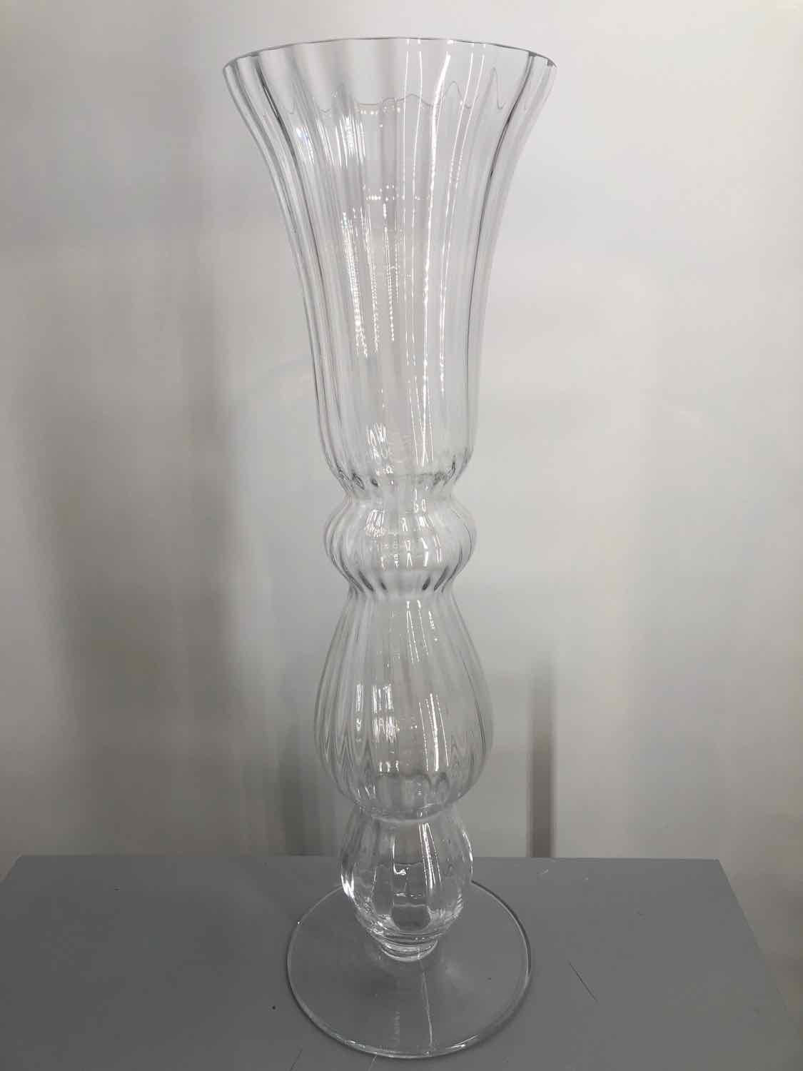 Clear Ribbed Footed Glass Vase