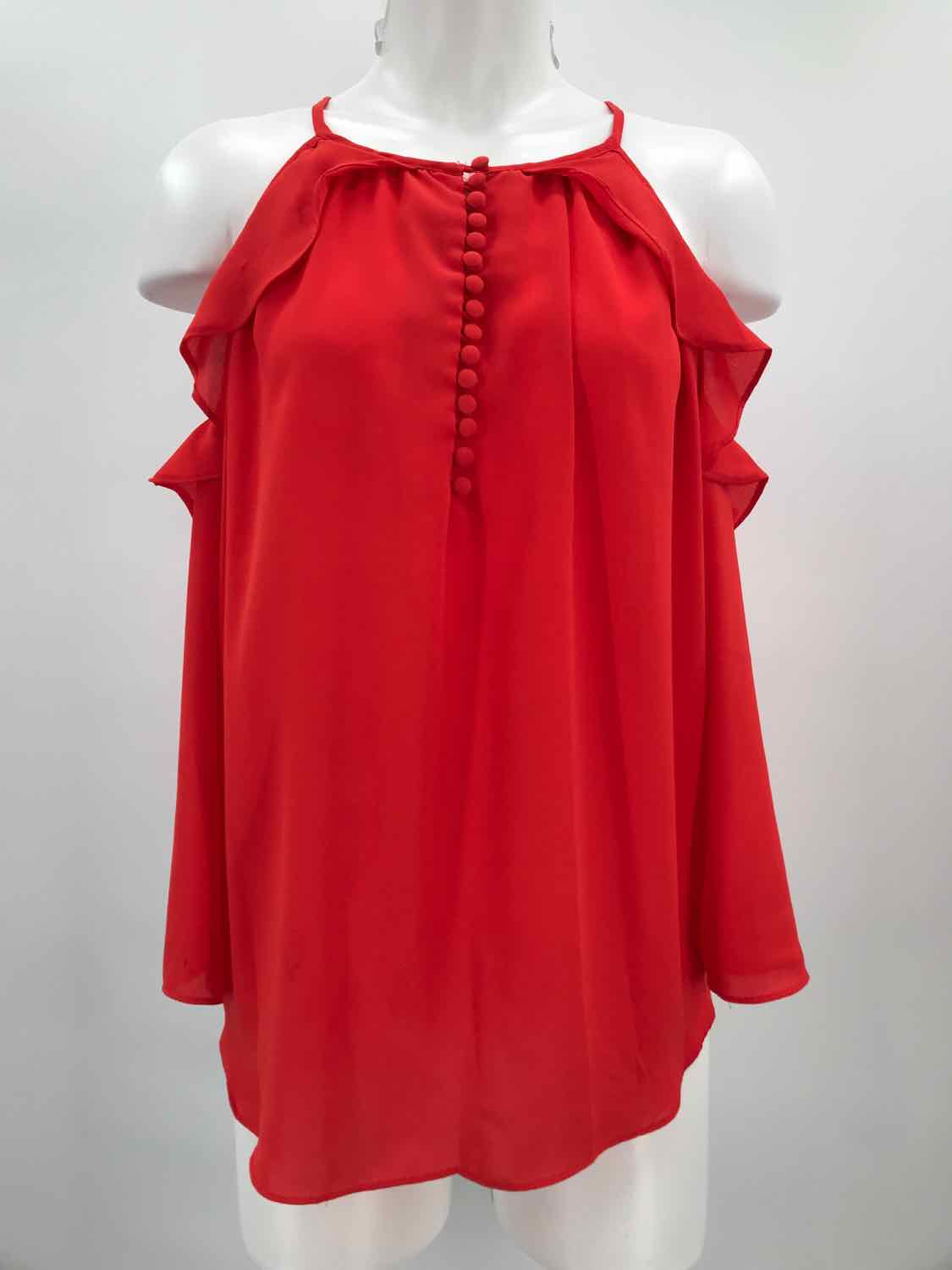 Cliche Red Size Medium Mid Sleeve Open Shoulder Blouse