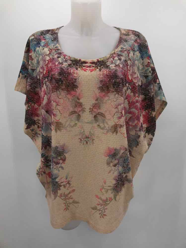 Closet Full Tan Size Large Floral Studded Blouse