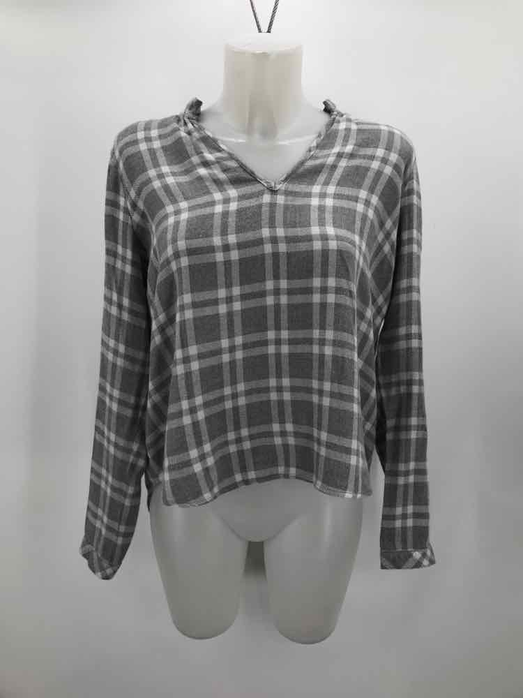 Cloth & Stone Grey Size Small Check Print V Neck Long Sleeve Blouse