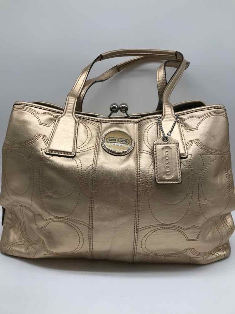 Coach Gold Embossed Shoulder Bag Leather Shoulder Bag