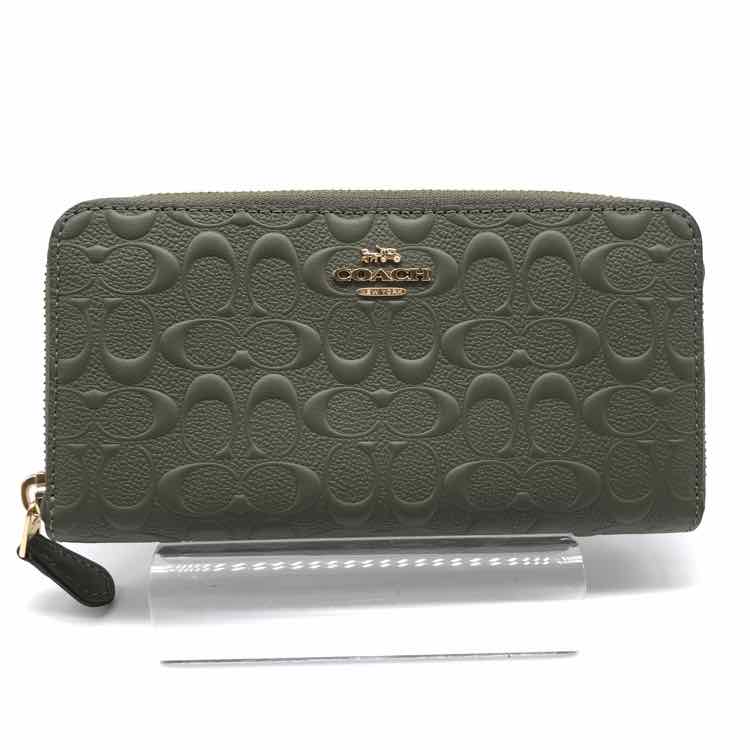 Coach Green Embossed Monogram Zippered Wallet