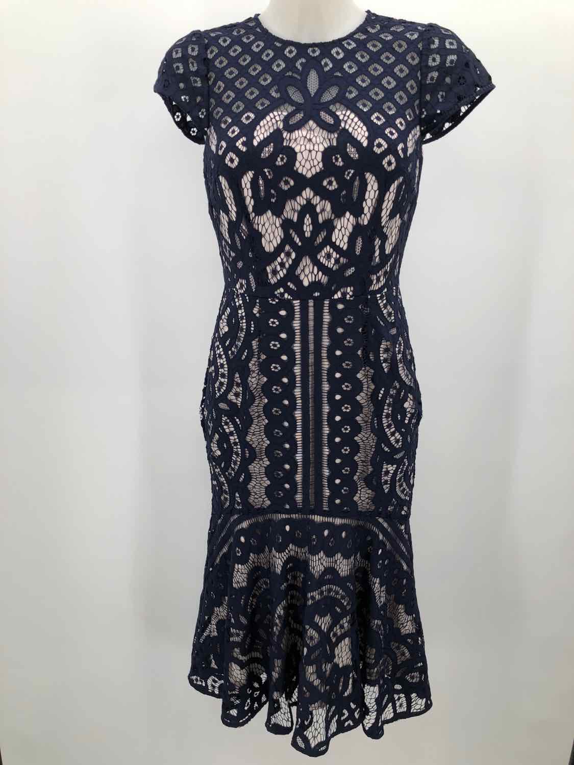 Coast Navy Size 8 Midi Lace Dress