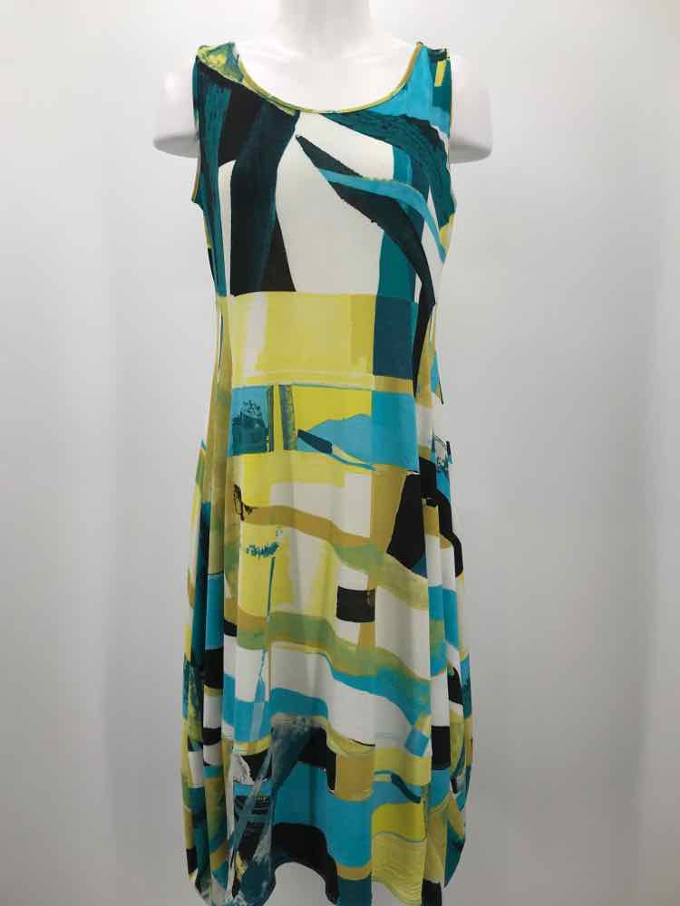 Comfy USA Yellow Size Medium Printed Midi Sleeveless Dress