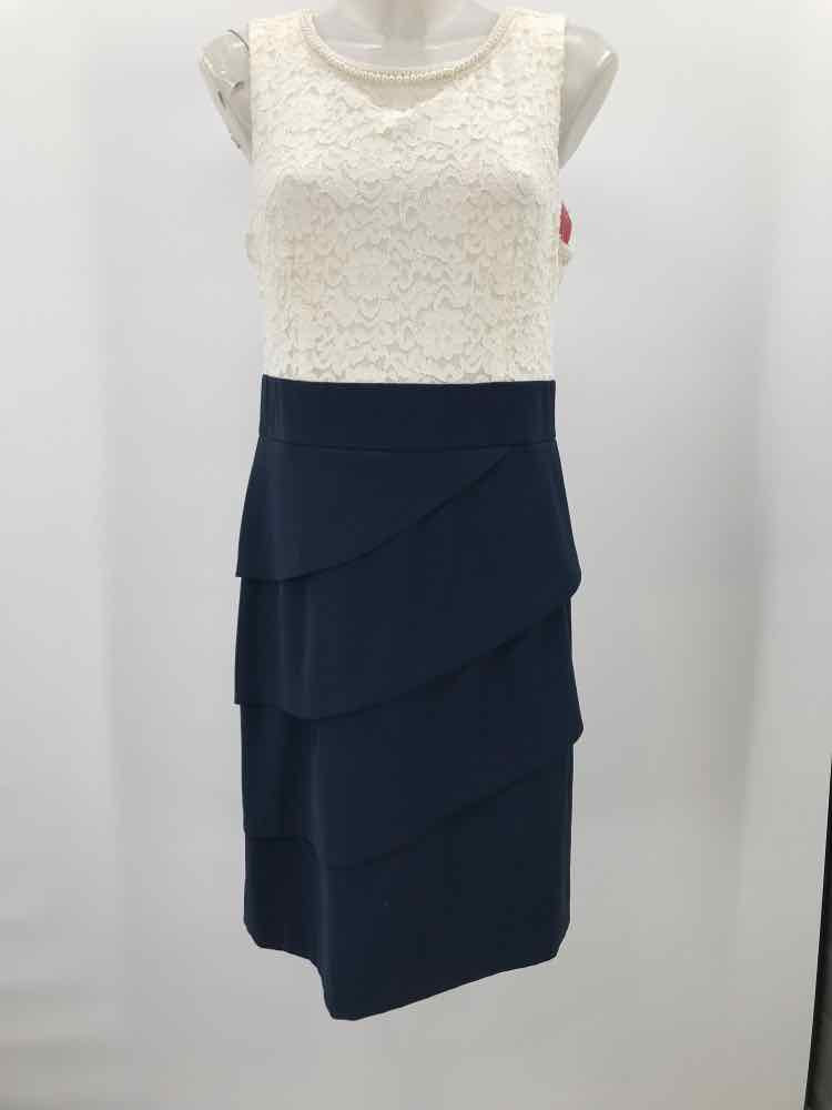 Connected Apparel Ivory Size 12 Lace Knee Length Sleeveless Dress