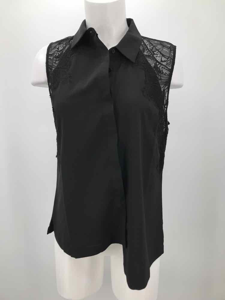 Cooper & Ella Black Size Medium Polyester Lace Button Down Sleeveless Top