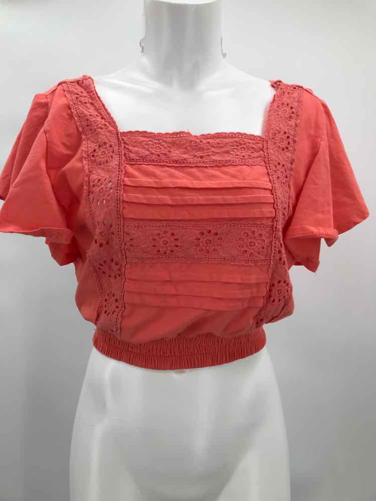 Coral Size Small Embroidered Blouse