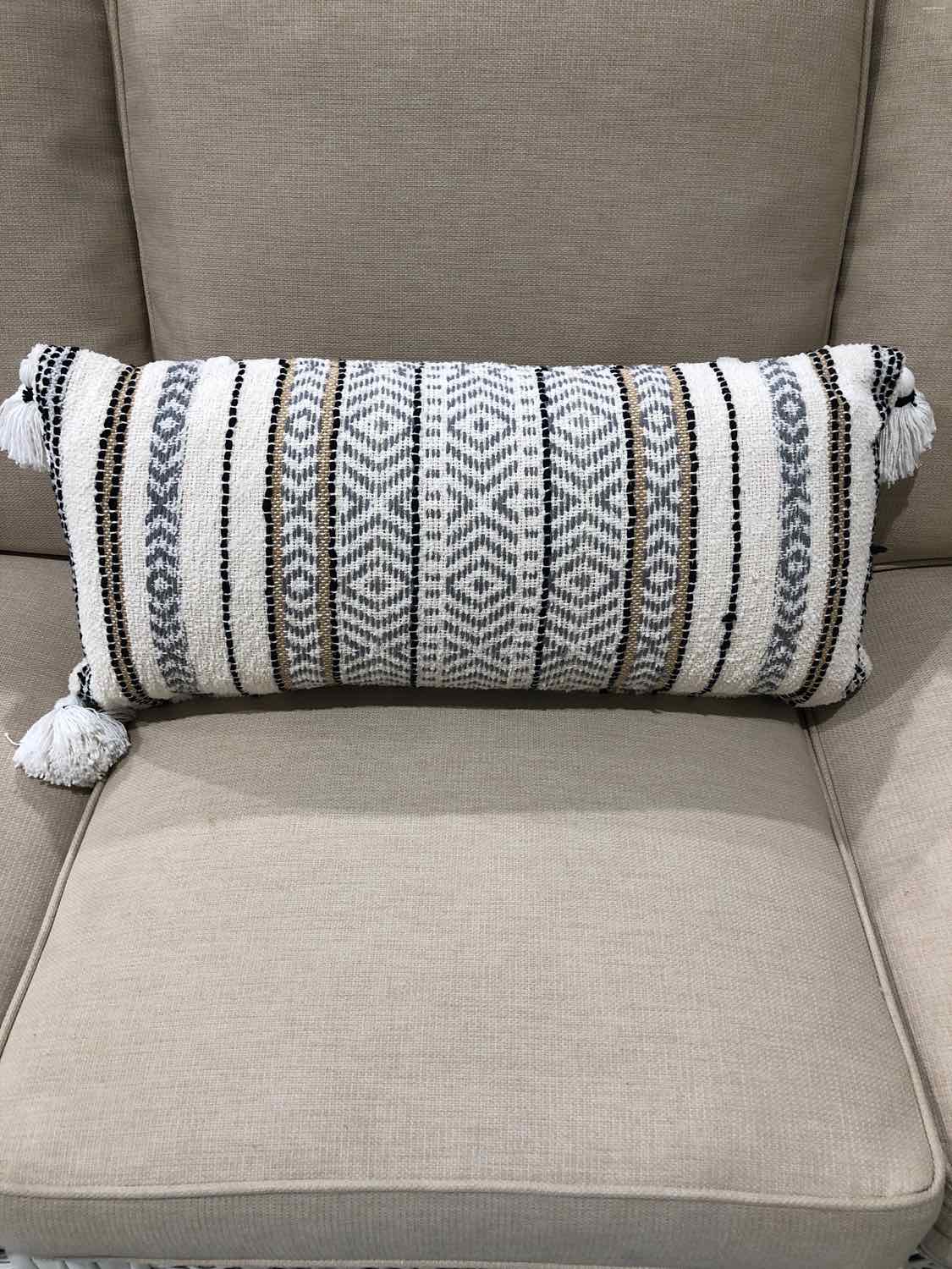 Cream Aztec Tasseled Lumbar Pillow