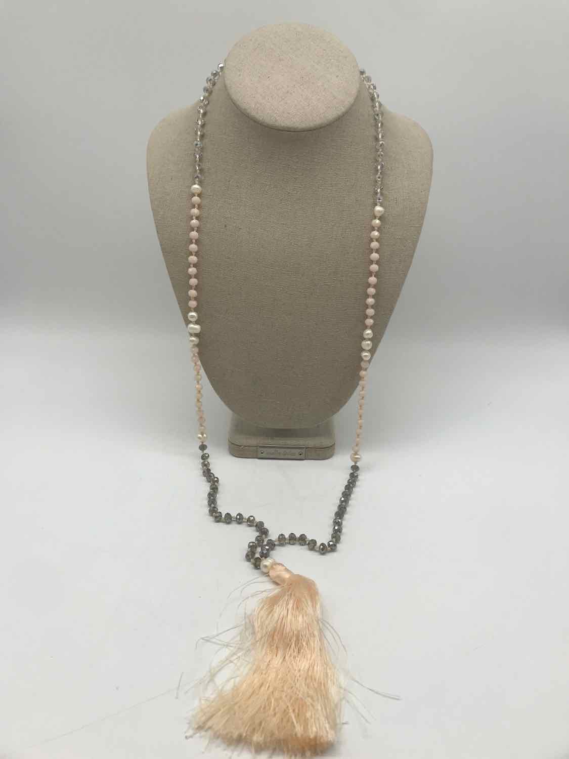 Cream Glass Long Necklace