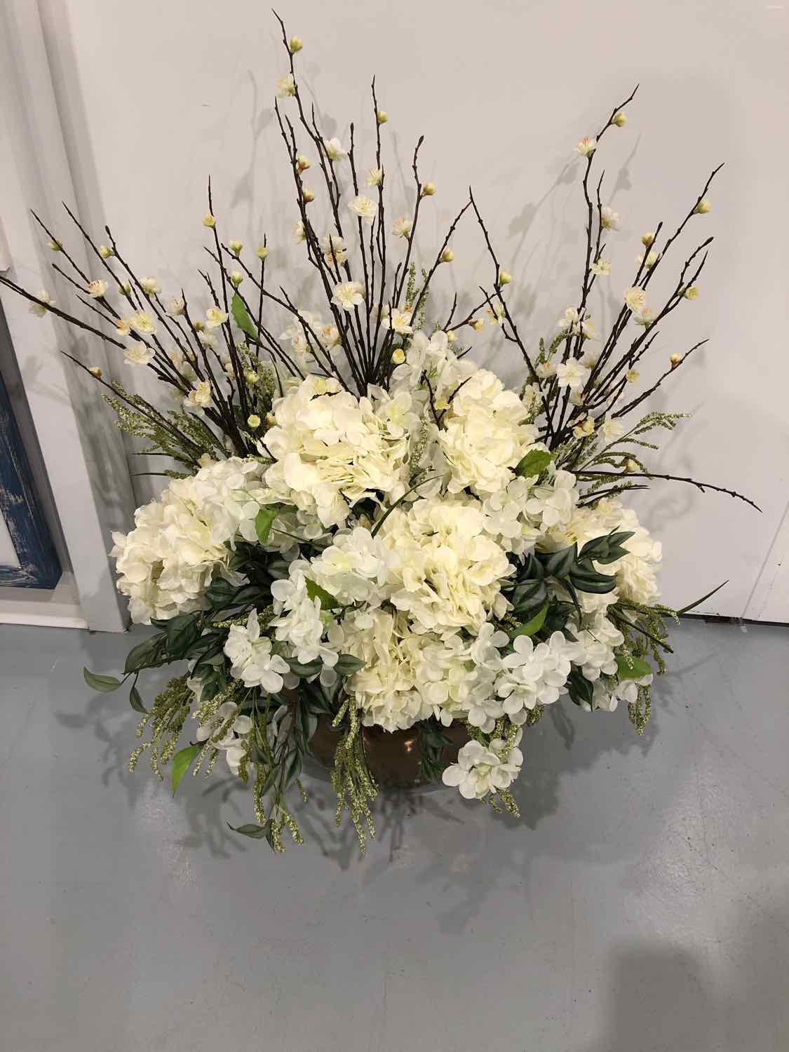 Cream Hydrengea Floral Arragement in Gold Pot