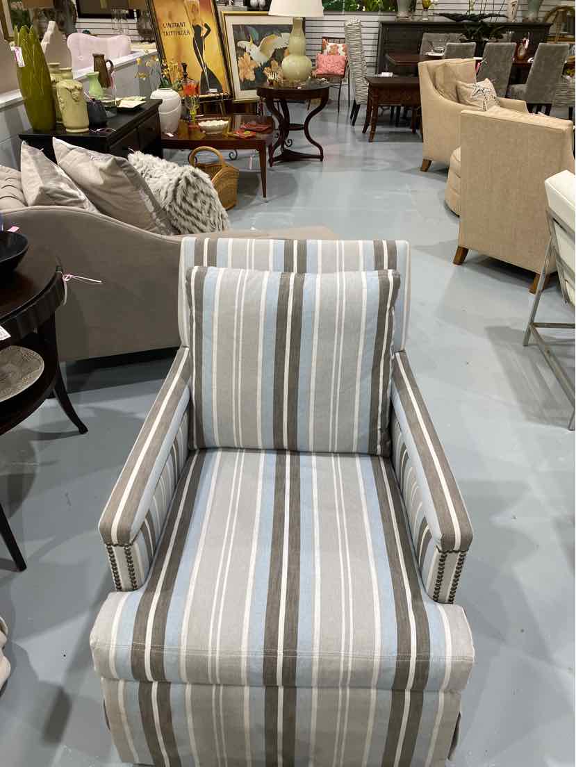 CRLaine Blue Stripe Studded Swivel Living Room Chair