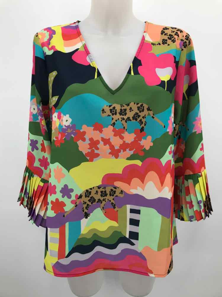 Crosby Green Size Medium Printed Pleated Long Sleeve Blouse