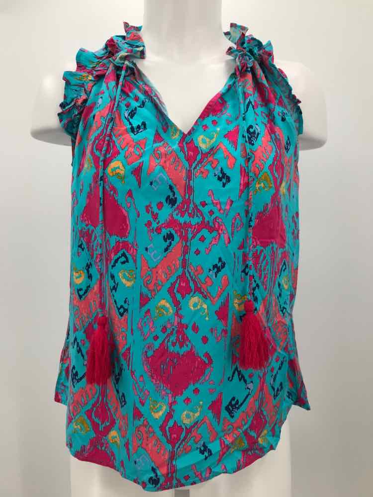 Crown & Ivy Blue Size Small P Printed Tassel Tank Top