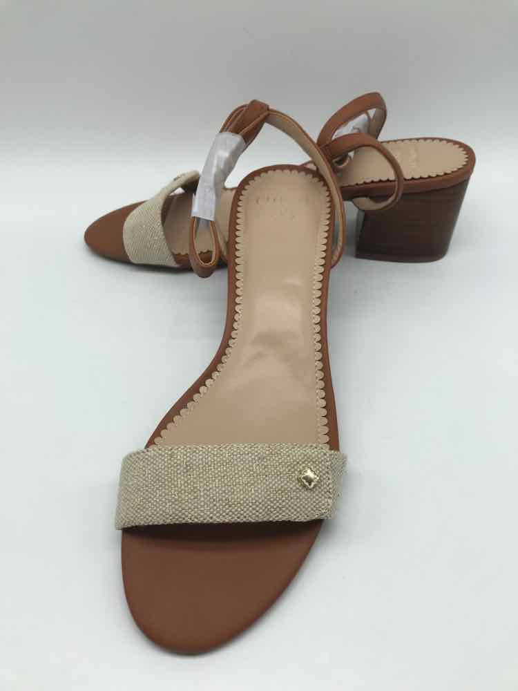 Crown & Ivy Tan Size 10 Glitter Block Heel Ankle Strap Heel