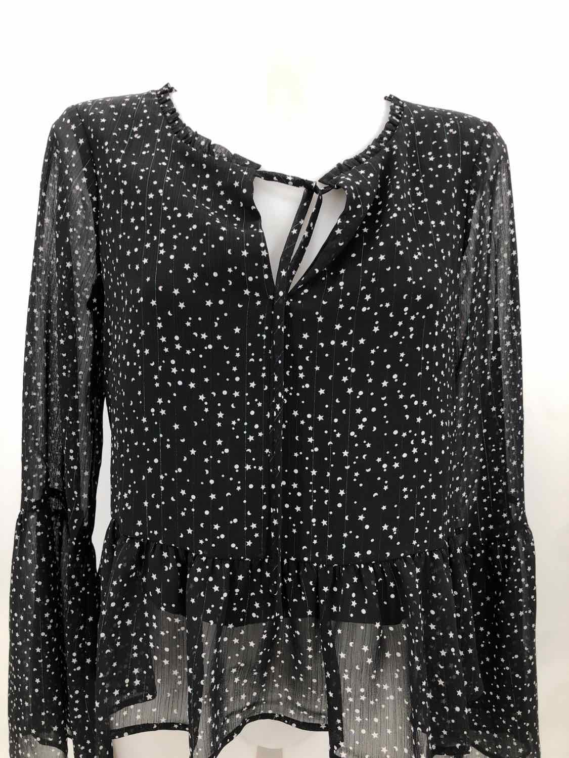 Cupcakes & Cashmere Black Size Small Printed Flowy Long Sleeve Blouse