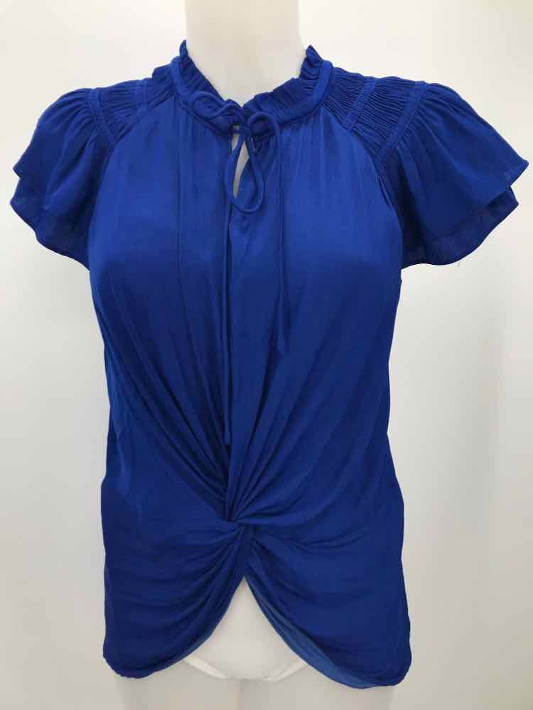 Current Air Blue Size Large Polyester Ruffle Blouse