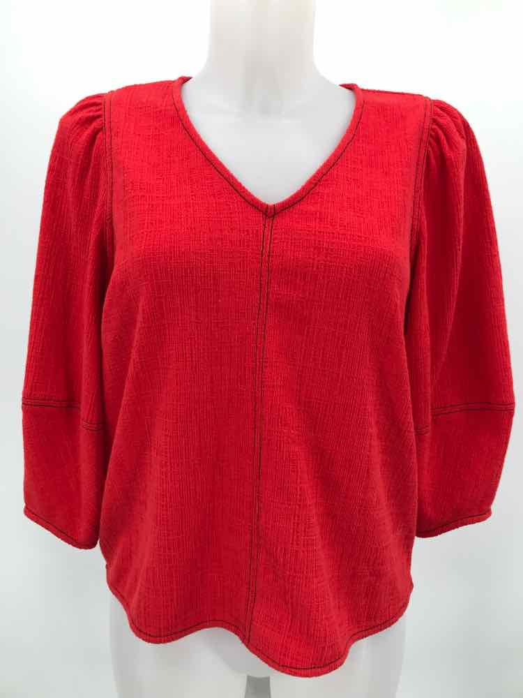 Current Air Red Size XS Textured Long Sleeve Blouse