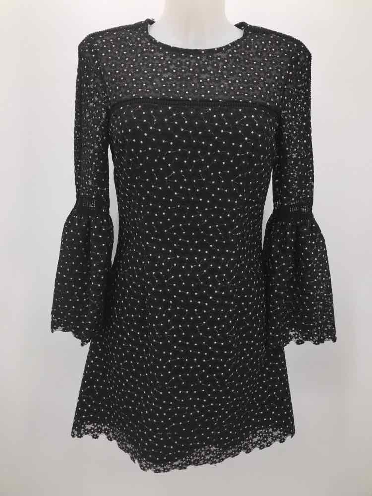 Cynthia Rowley Black Size 4 Floral Knee Length Bell Sleeve Dress