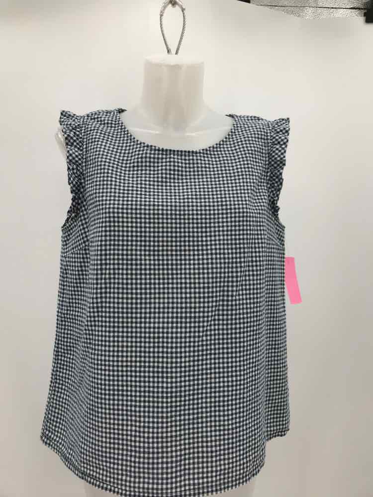 Cynthia Rowley Navy Size Large Check Print Sleeveless Top