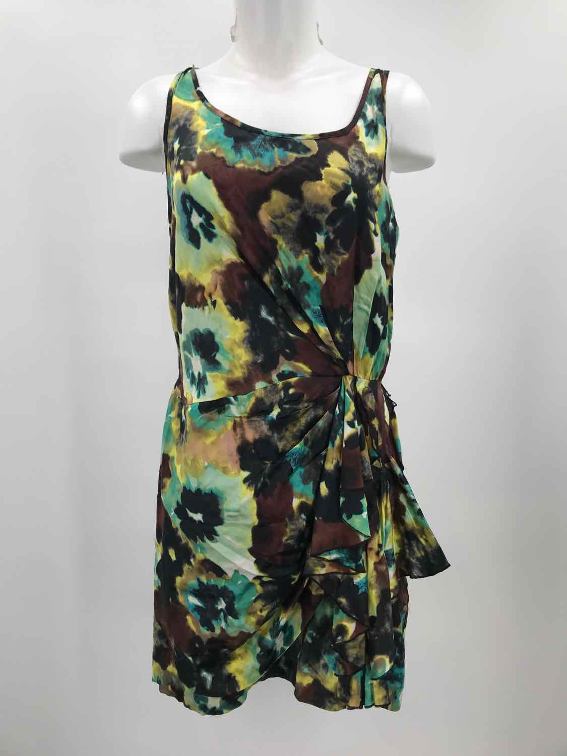 Cynthia Steffe Green Size 6 Printed Knotted Short Sleeveless Dress