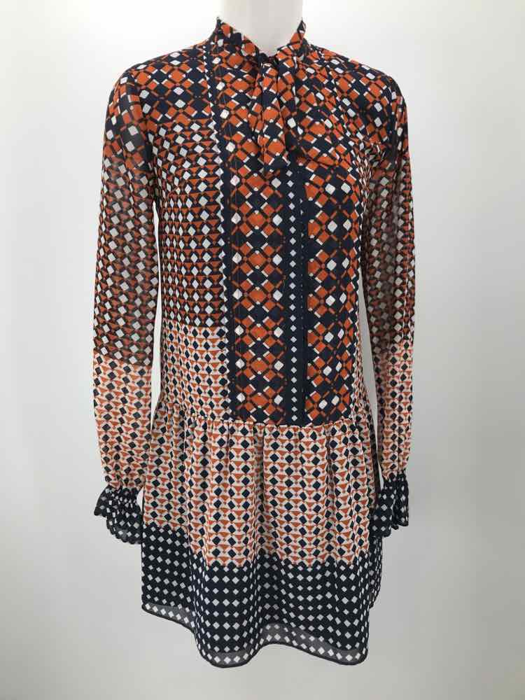 Cynthia Steffe Orange Size 2 Polyester Printed Button Down Long Sleeve Dress