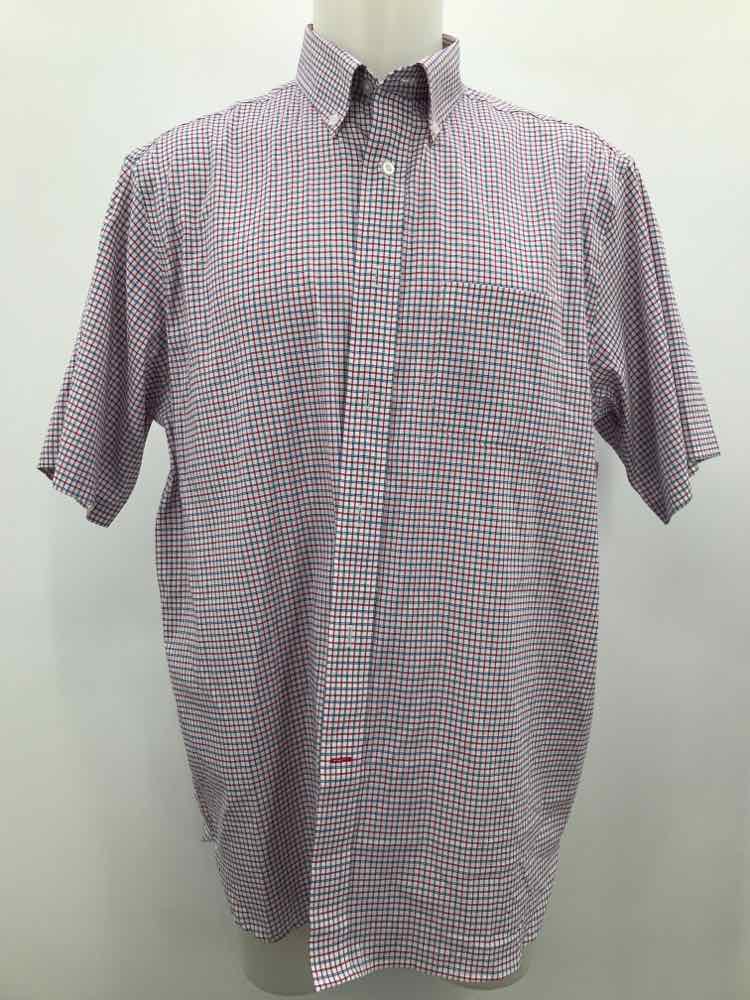 Daniel Cremieux Red Large Plaid Short Sleeve Men's Button Down