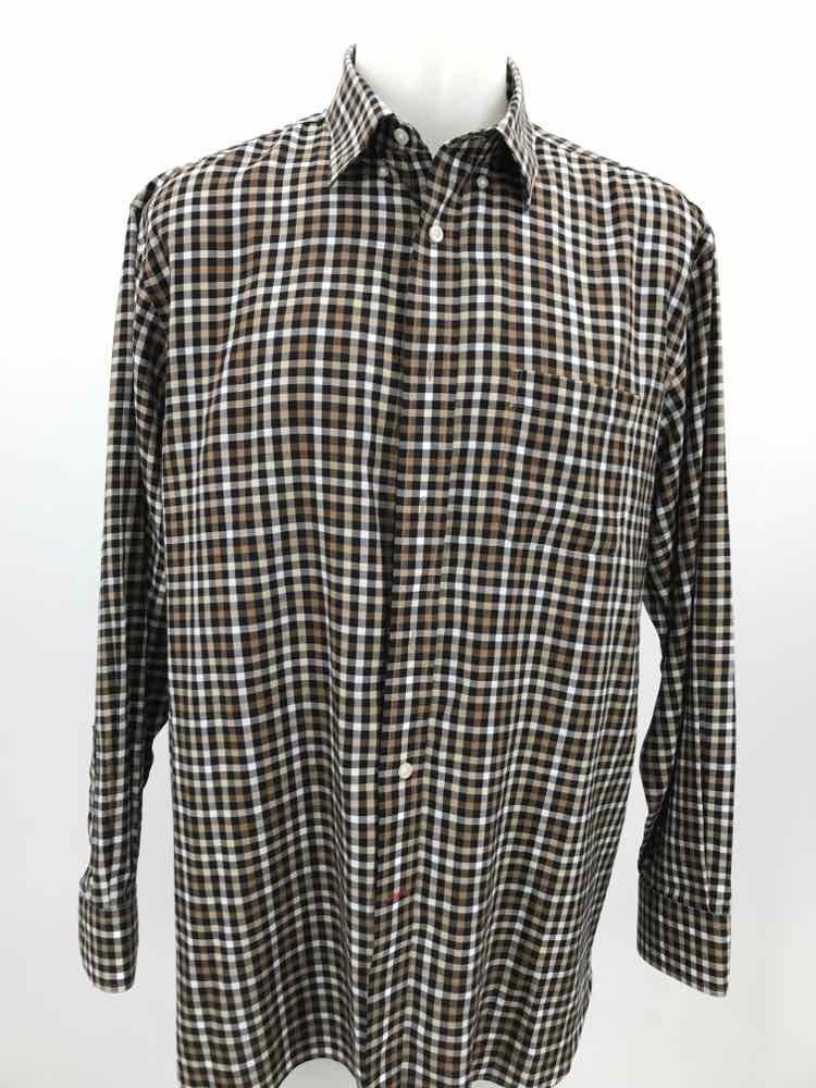 Daniel Cremieux Tan Large Check Print Long Sleeve Men's Button Down