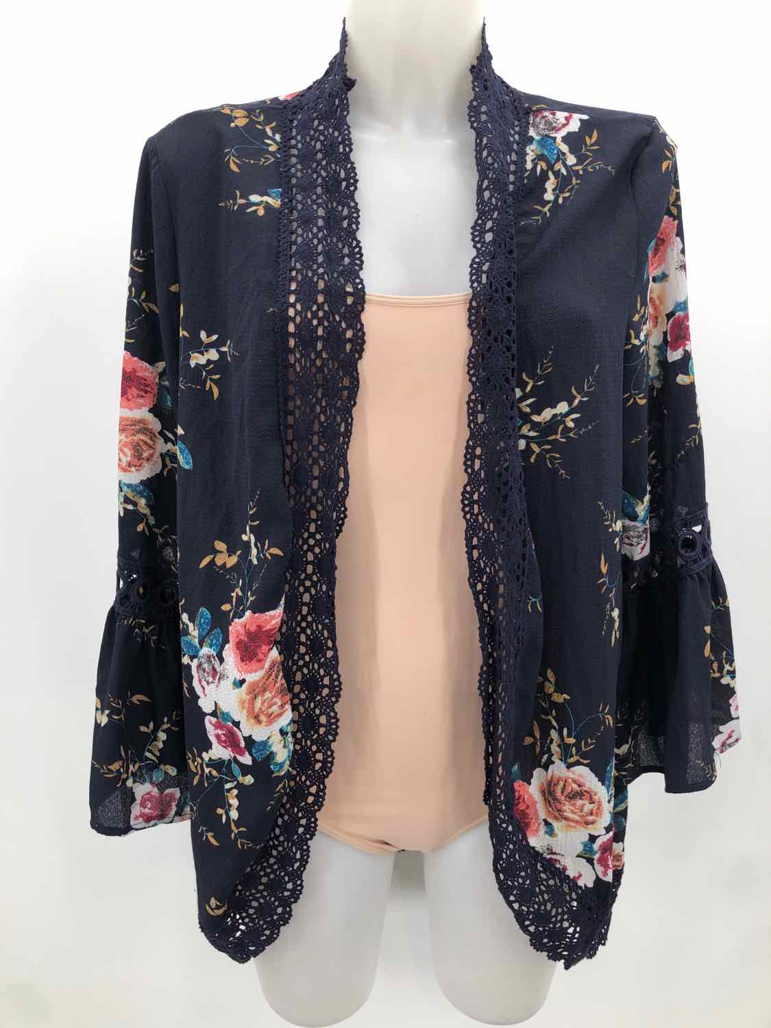 Davi & Dani Navy Size Medium Floral Open Shawl