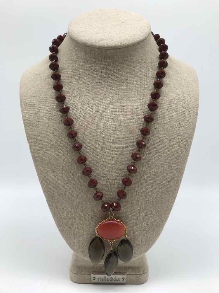 David Aubrey Brown Semi Precious Beaded Pendant Necklace