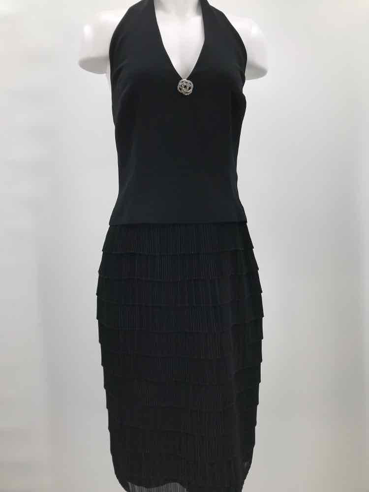 Daymour Black Size 10 Pleated Halter Knee Length Cocktail Dress