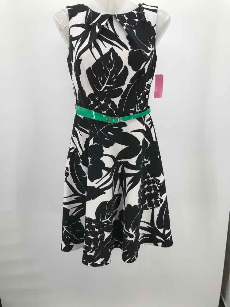 DB Signature Black Size 6 Floral Belted Midi Sleeveless Dress