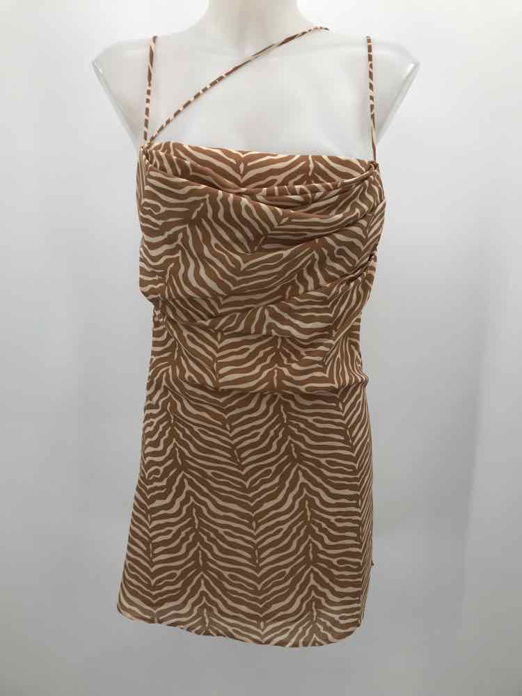 De La Vali Brown Size 10 Printed Short Sleeveless Dress