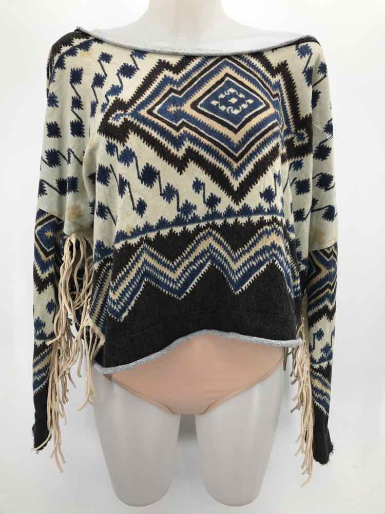 Denim & Supply Brown Size Large Printed Fringe Sweater