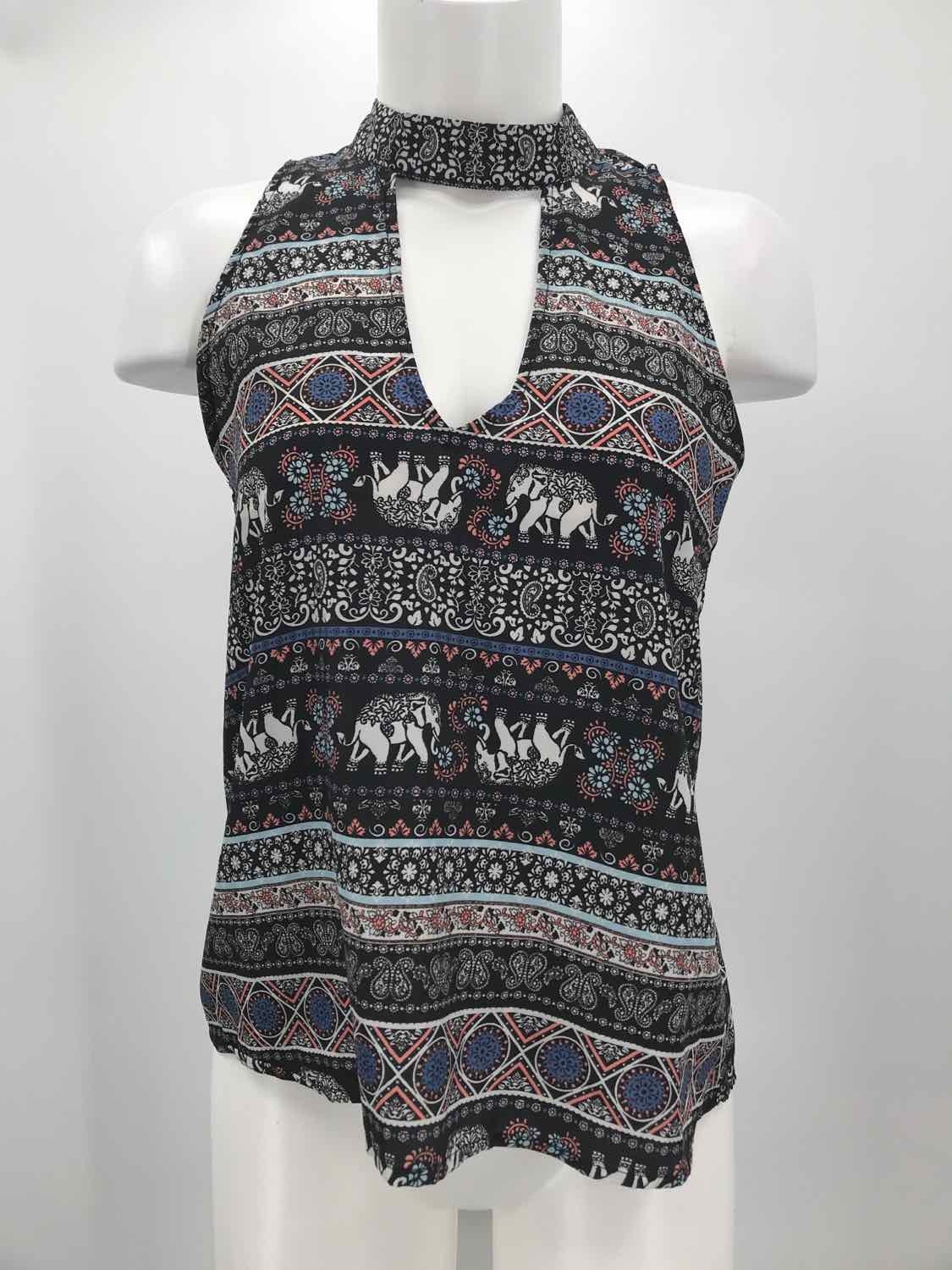 Derek Heart Black Size Small Polyester Multi Print Collared Sleeveless Top