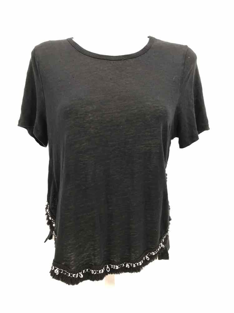 Derek Lam 10 Crosby Black Size Medium Linen Fringe T-shirt