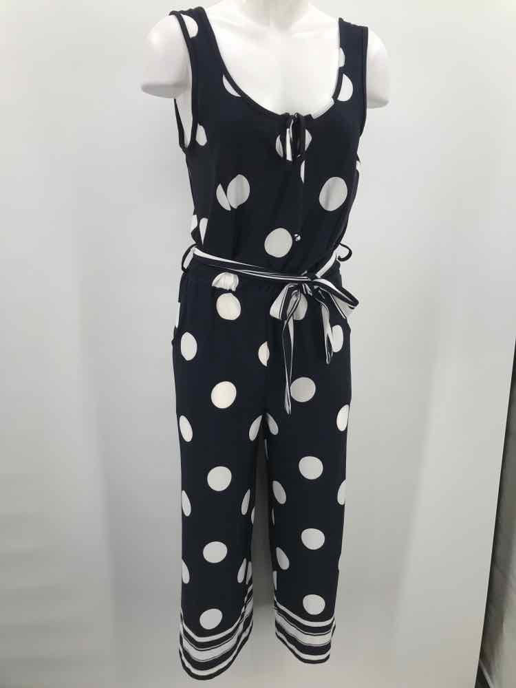 Devia Collection Navy Polka Dot Belted Sleeveless Jumpsuit