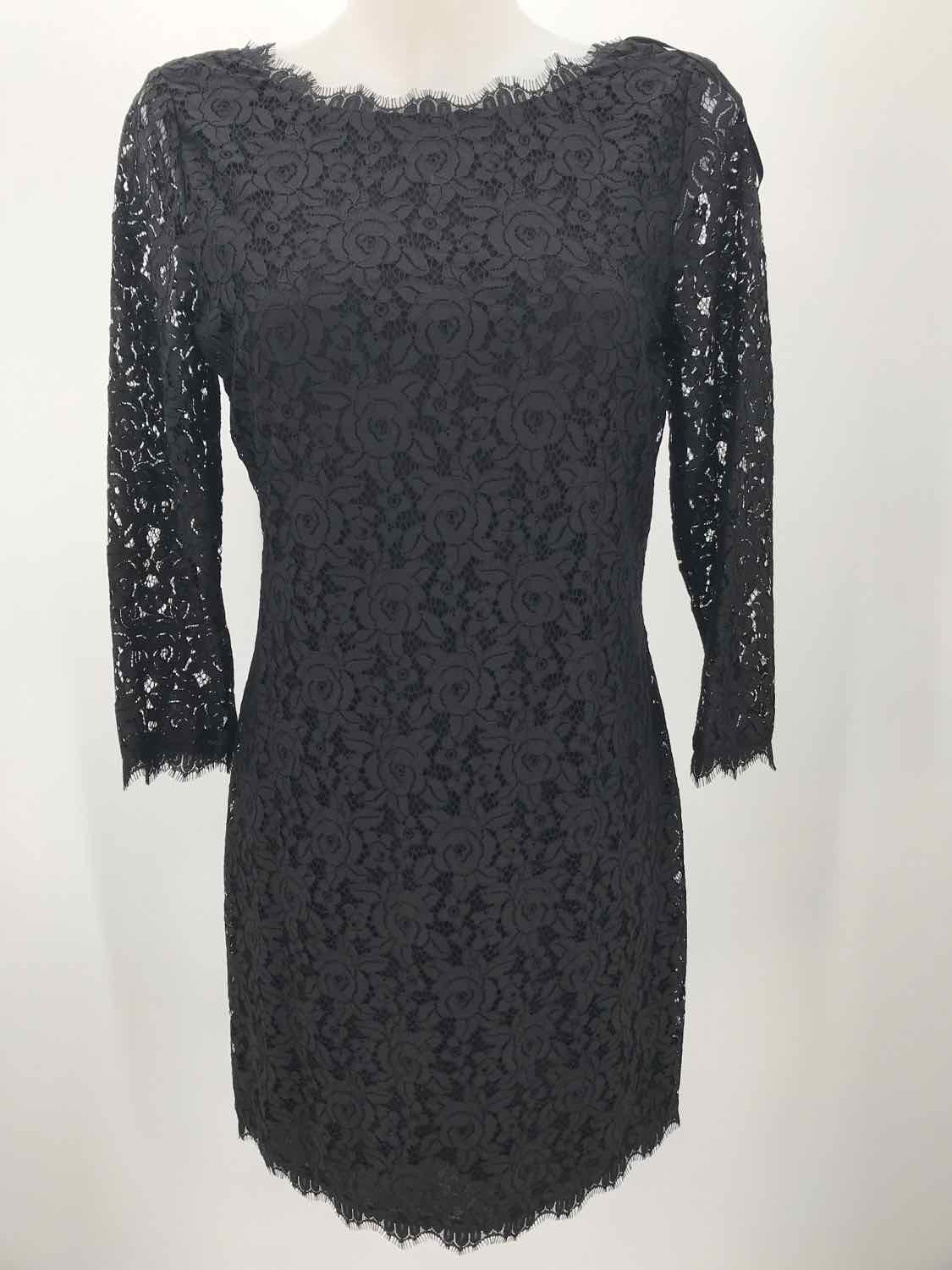 Diane Von Furstenberg Black Size 8 Lace Short Long Sleeve Dress