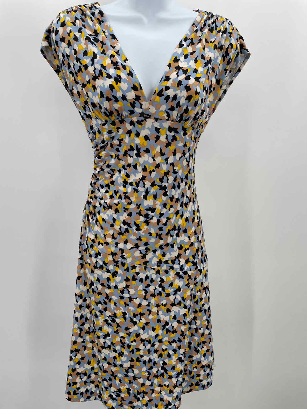 Diane Von Furstenberg Blue Size 2 Silk Printed Ruched Short Sleeve Dress